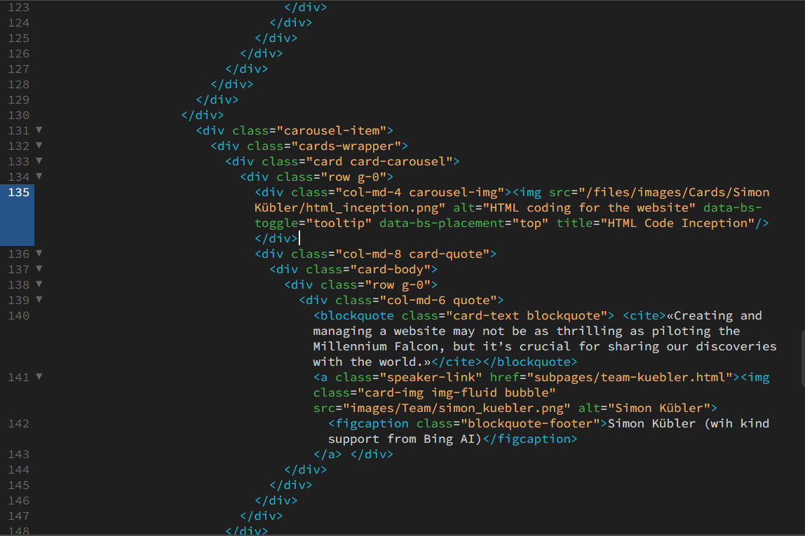 HTML coding for the website